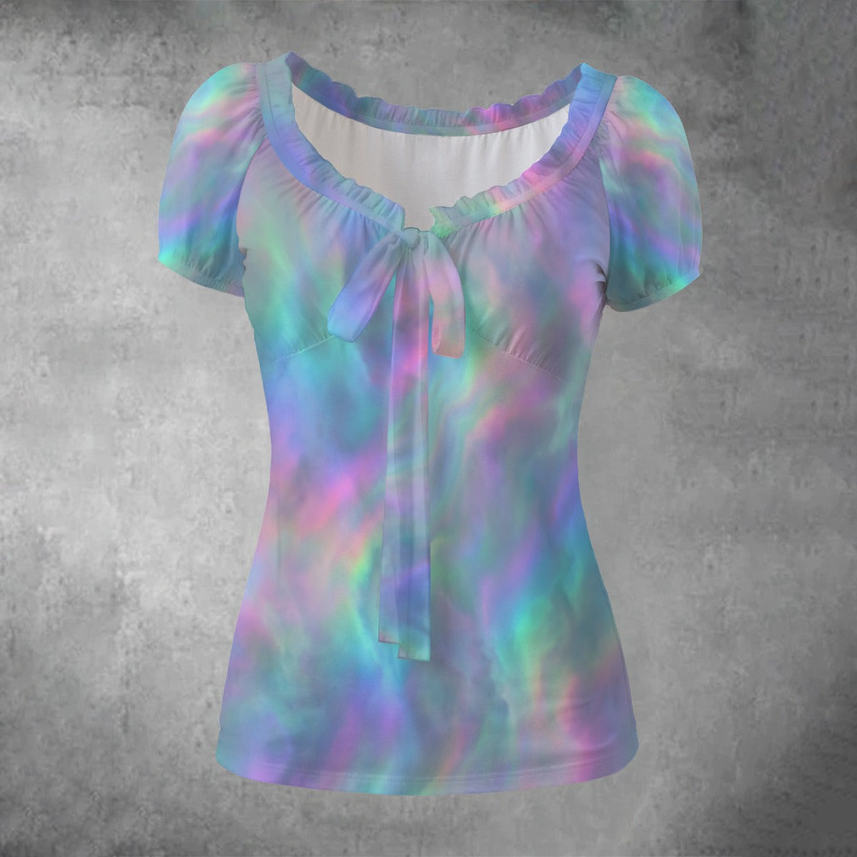 All-over print Women's Puff Sleeve Pleated Shirt