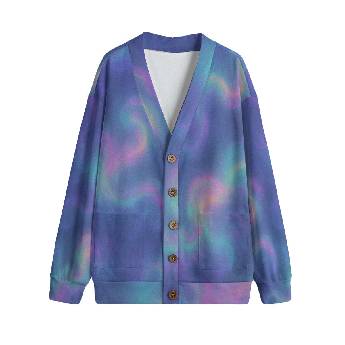 Unisex V-neck Knitted Fleece Cardigan With Button Closure