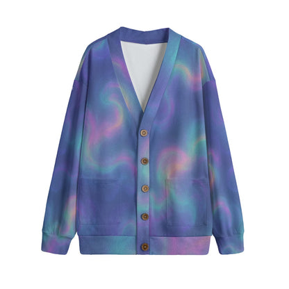 Unisex V-neck Knitted Fleece Cardigan With Button Closure