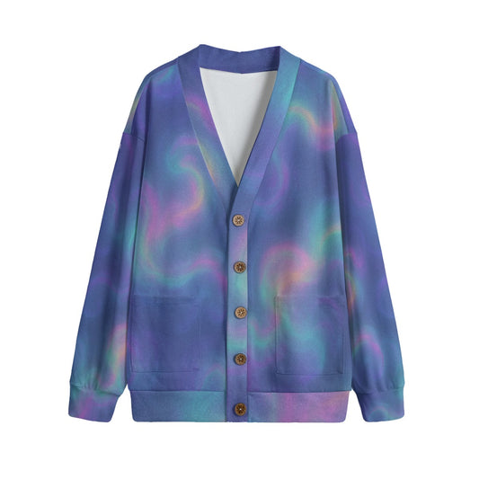 Unisex V-neck Knitted Fleece Cardigan With Button Closure