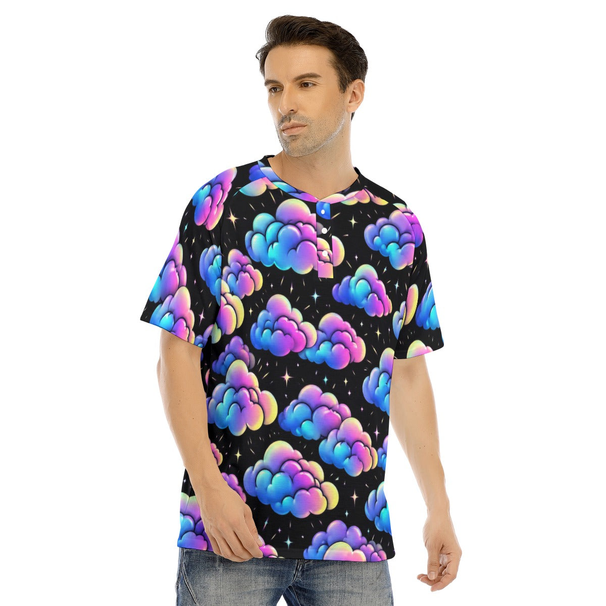 Men's Raglan Sleeve T-shirt With Button Closure