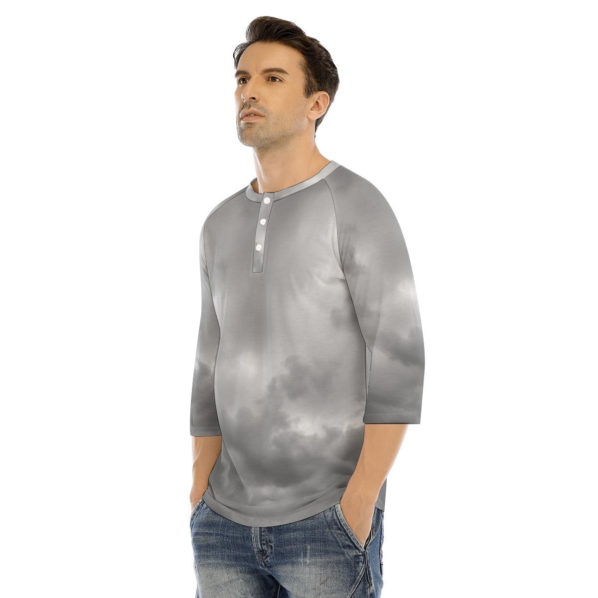 Men's Bracelet Sleeve T-shirt With Button Closure - view 3