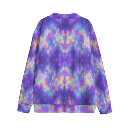 Unisex V-neck Knitted Fleece Cardigan With Button Closure