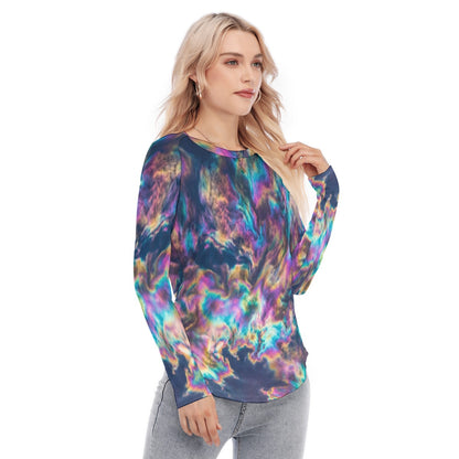 Women's Raglan Sleeves U-Shaped Hem Long Sleeves Blouse