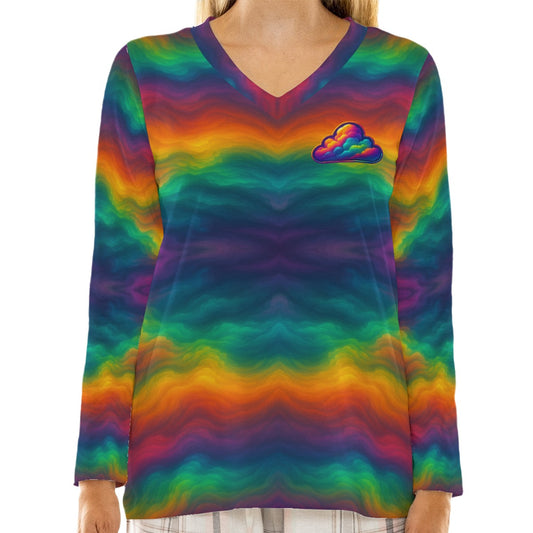 Women's Loose V-Neck T-Shirt With Long Sleeve