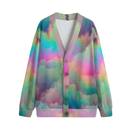 Unisex V-neck Knitted Fleece Cardigan With Button Closure