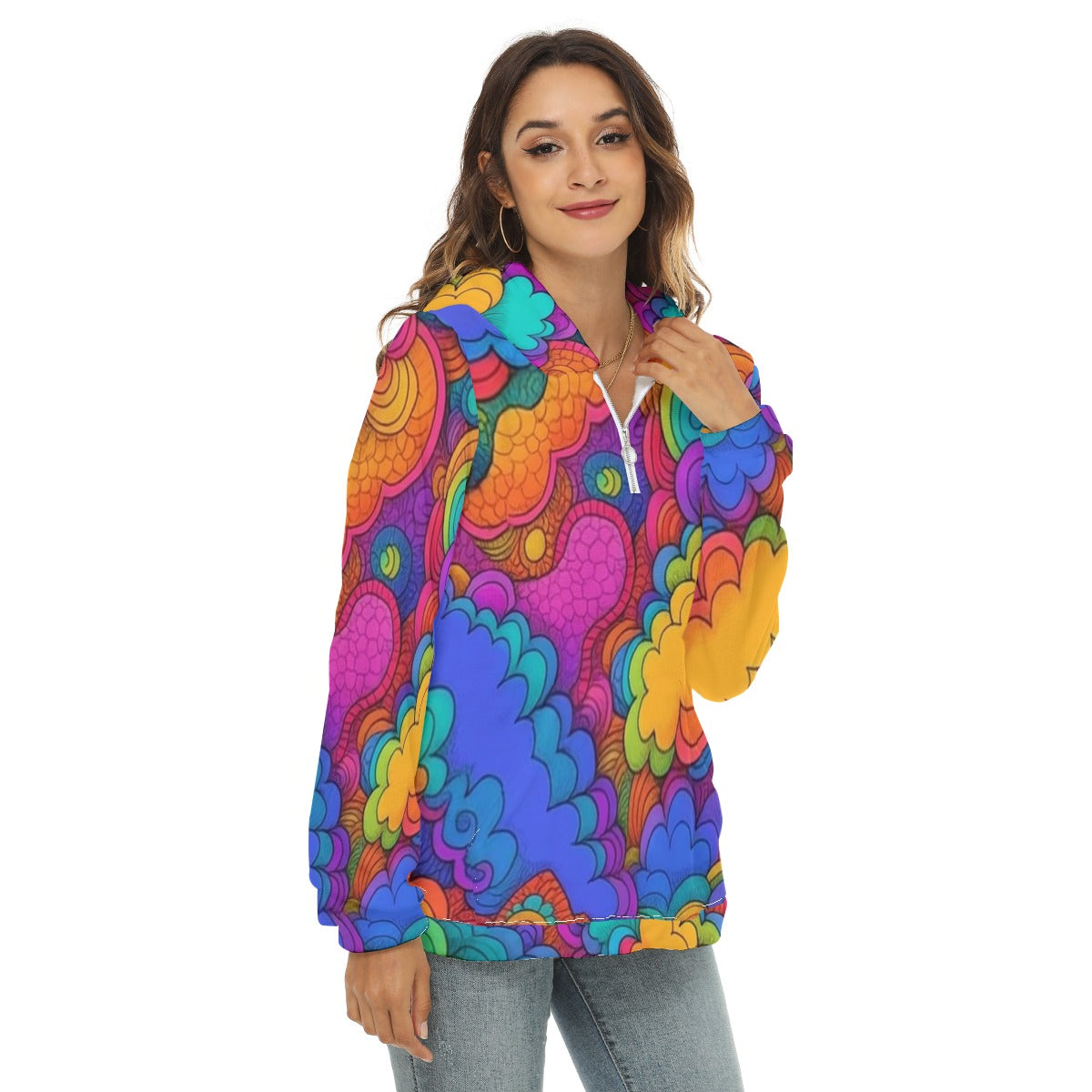 Women's Borg Fleece Hoodie With Half Zip