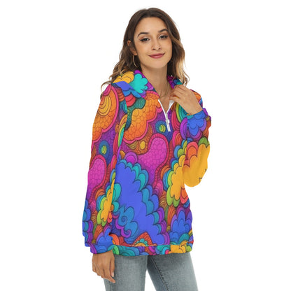 Women's Borg Fleece Hoodie With Half Zip