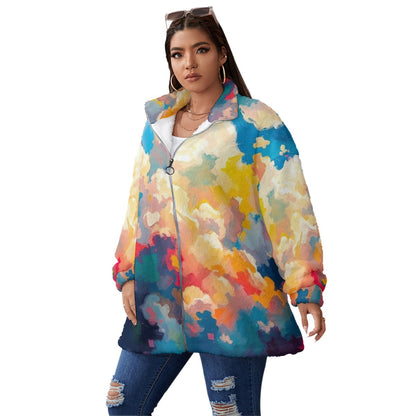 Unisex Borg Fleece Stand-up Collar Coat With Zipper Closure(Plus Size)