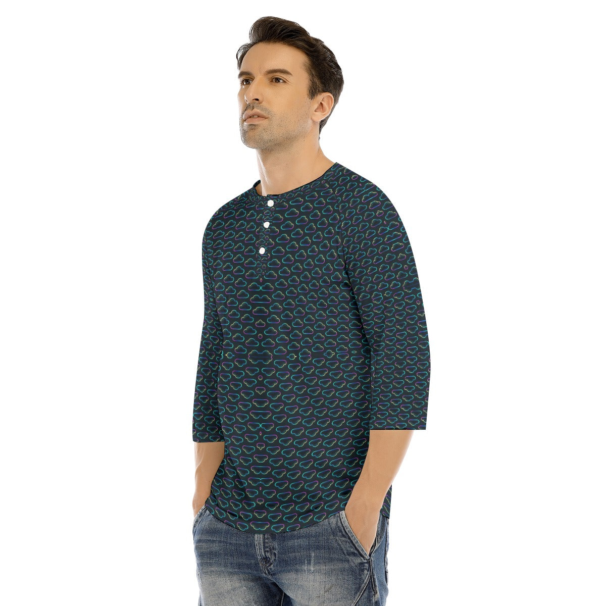 Men's Bracelet Sleeve T-shirt With Button Closure - view 3