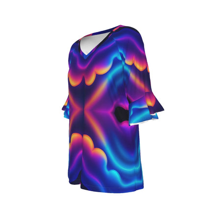 V-neck Women's T-shirt With Bell Sleeve