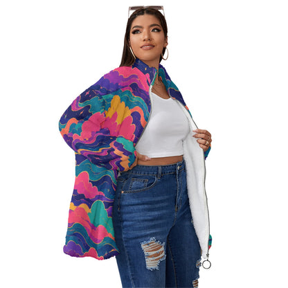 Unisex Borg Fleece Stand-up Collar Coat With Zipper Closure(Plus Size)