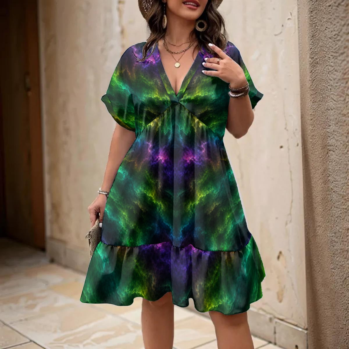 Women’s Floral V-Neck Short Sleeve Dress
