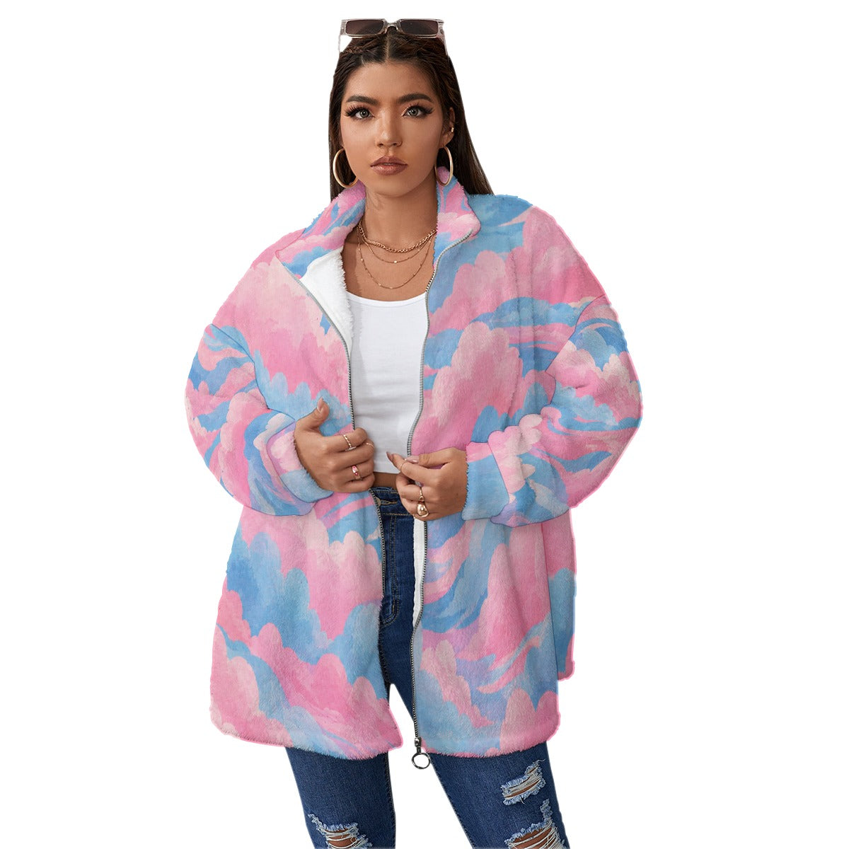 Unisex Borg Fleece Stand-up Collar Coat With Zipper Closure(Plus Size)