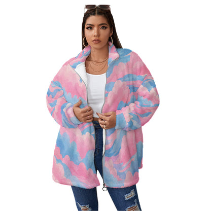 Unisex Borg Fleece Stand-up Collar Coat With Zipper Closure(Plus Size)