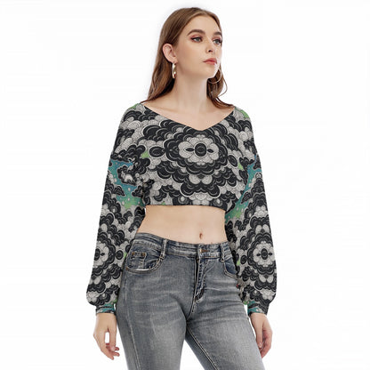 Women's V-neck Long Sleeve Cropped Sweatshirt