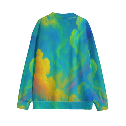 Unisex V-neck Knitted Fleece Cardigan With Button Closure