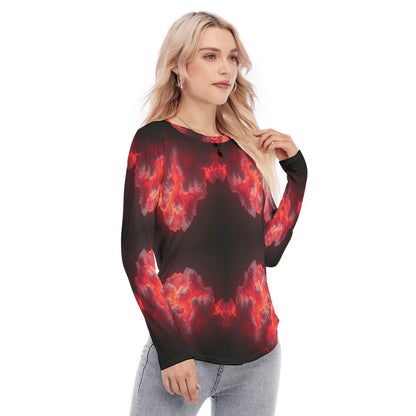 Women's Raglan Sleeves U-Shaped Hem Long Sleeves Blouse