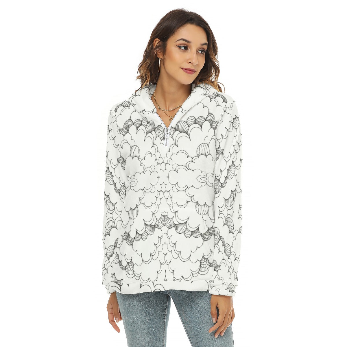 Women's Borg Fleece Hoodie With Half Zip