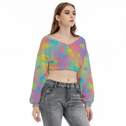 Women's V-neck Long Sleeve Cropped Sweatshirt