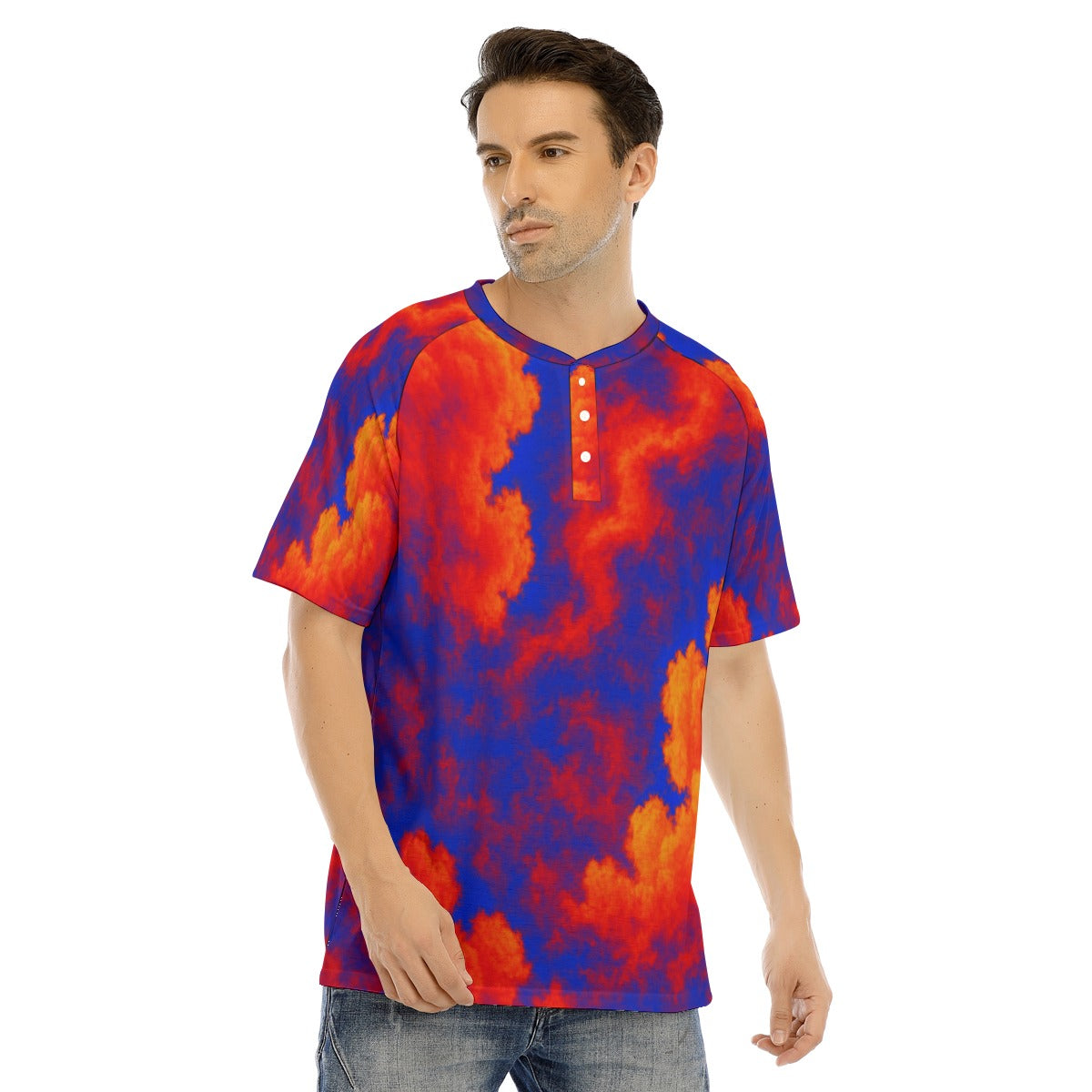 Men's Raglan Sleeve T-shirt With Button Closure