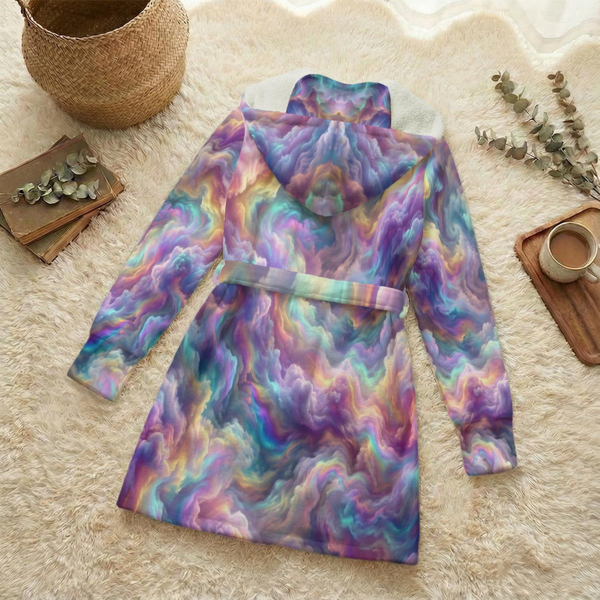 Unisex Flannel Hooded Robe With Eye Mask