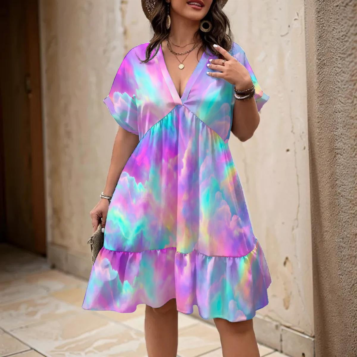 Women’s Floral V-Neck Short Sleeve Dress