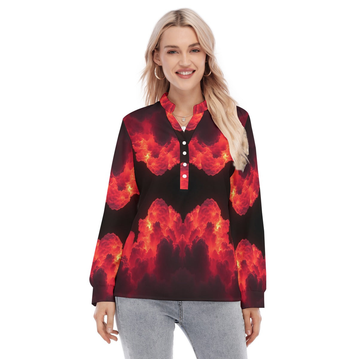 Women's Long Sleeve Blouse With Button Closure