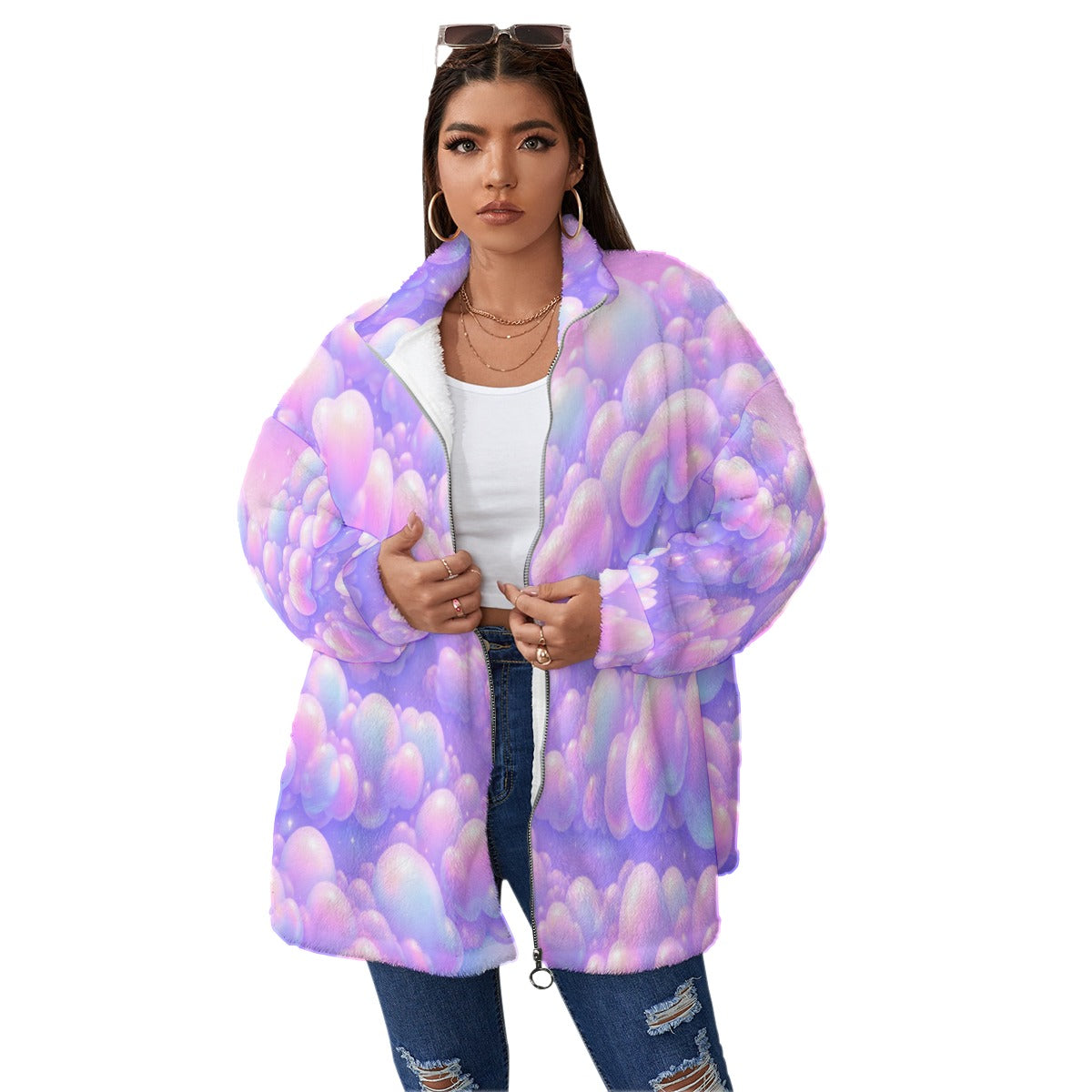 Unisex Borg Fleece Stand-up Collar Coat With Zipper Closure(Plus Size)