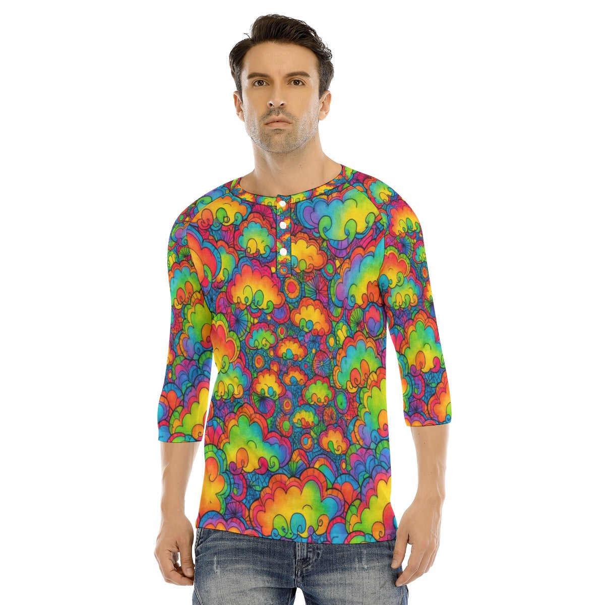 Men's Bracelet Sleeve T-shirt With Button Closure - view 1