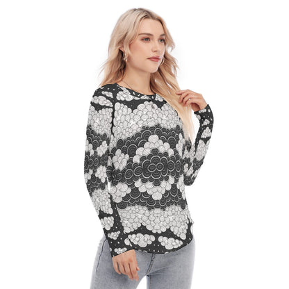 Women's Raglan Sleeves U-Shaped Hem Long Sleeves Blouse