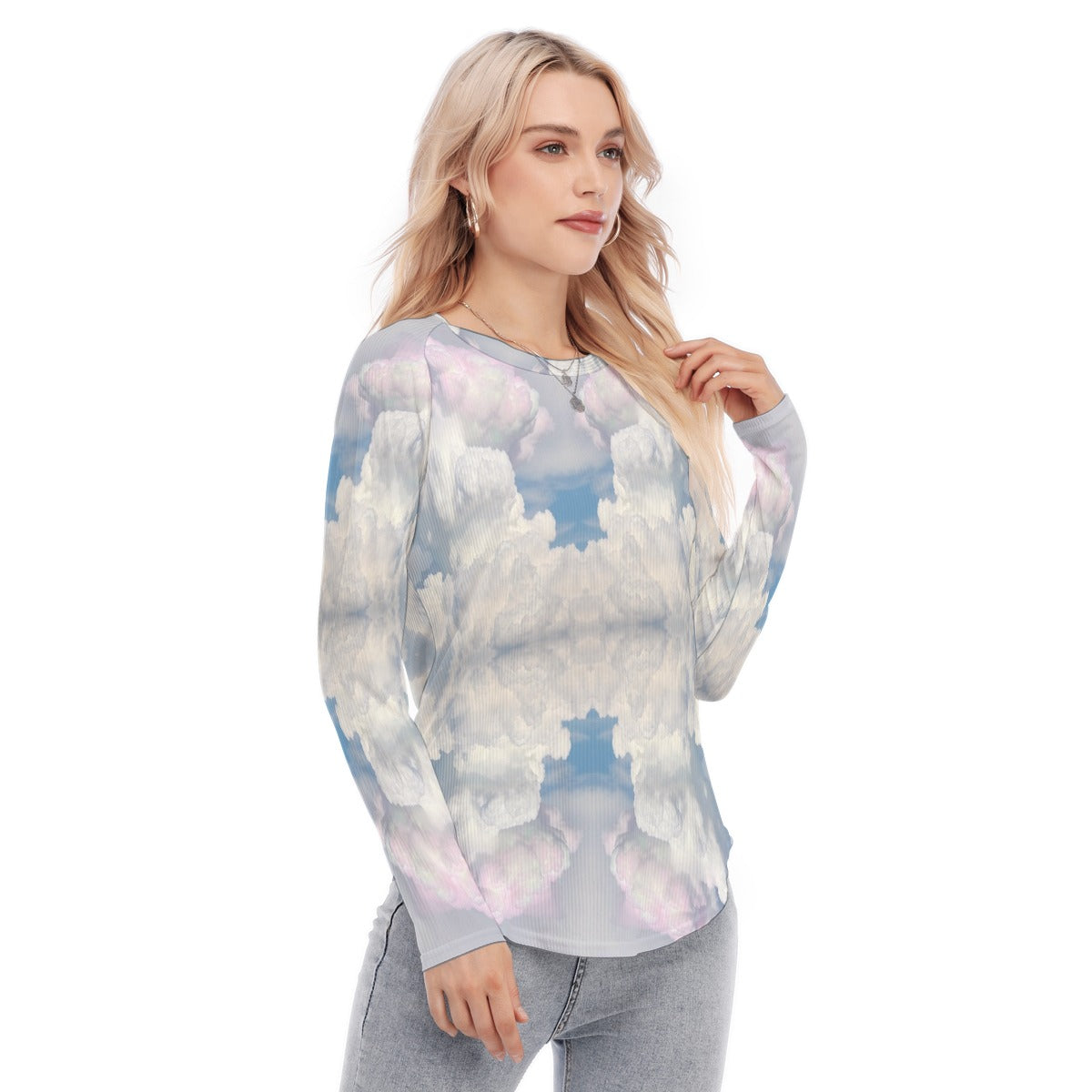 Women's Raglan Sleeves U-Shaped Hem Long Sleeves Blouse