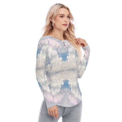 Women's Raglan Sleeves U-Shaped Hem Long Sleeves Blouse