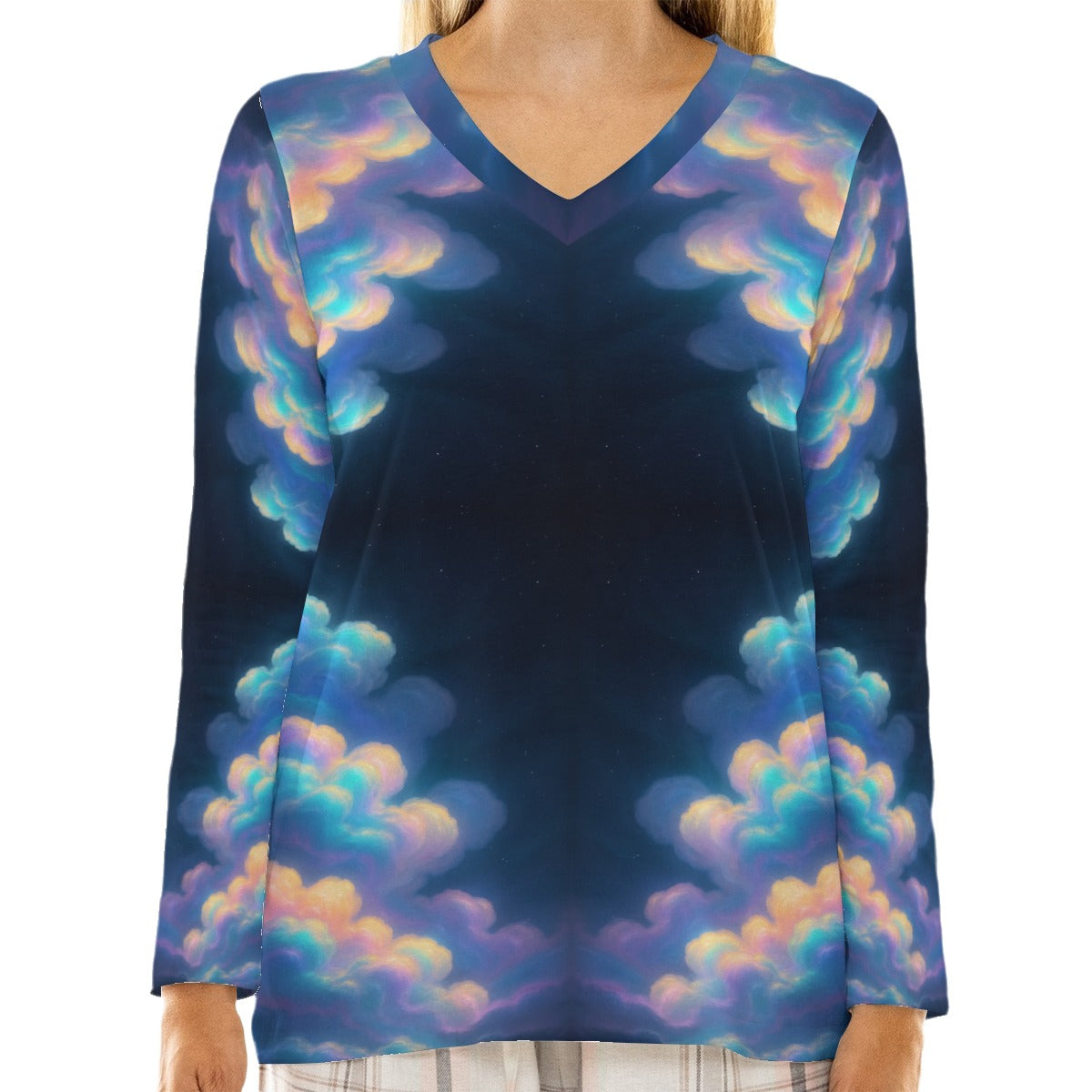 Women's Loose V-Neck T-Shirt With Long Sleeve