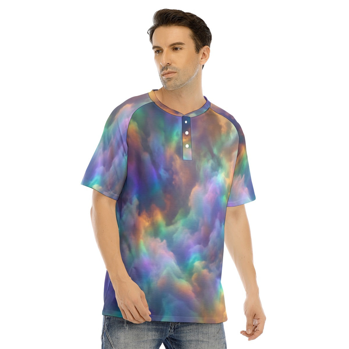 Men's Raglan Sleeve T-shirt With Button Closure