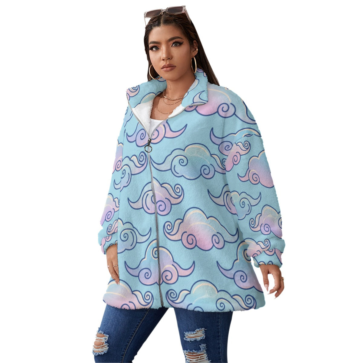 Unisex Borg Fleece Stand-up Collar Coat With Zipper Closure(Plus Size)
