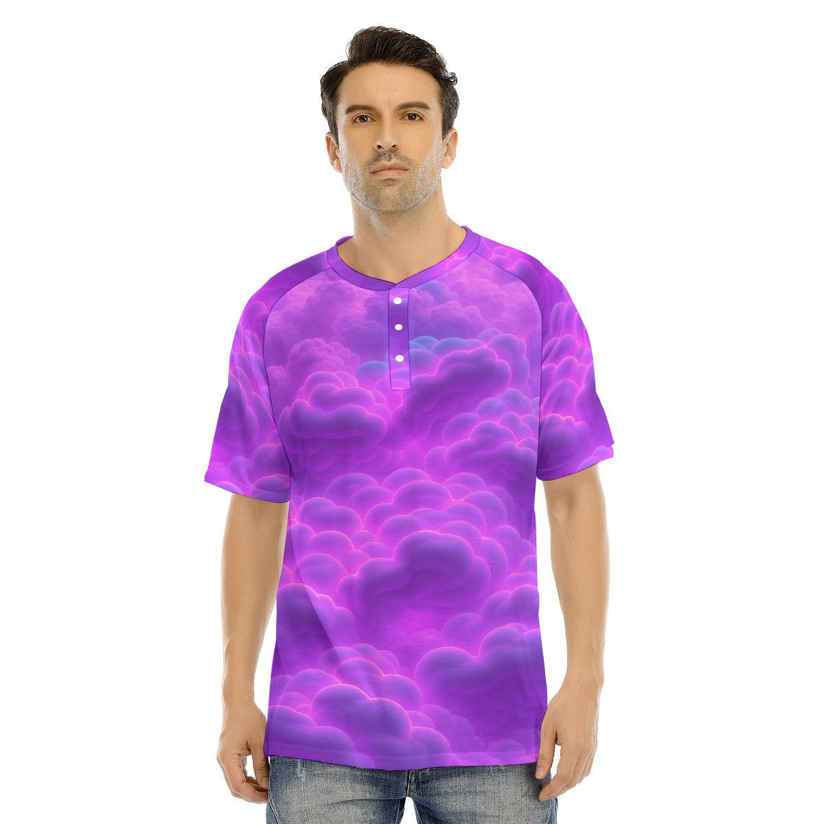 Men's Raglan Sleeve T-shirt With Button Closure