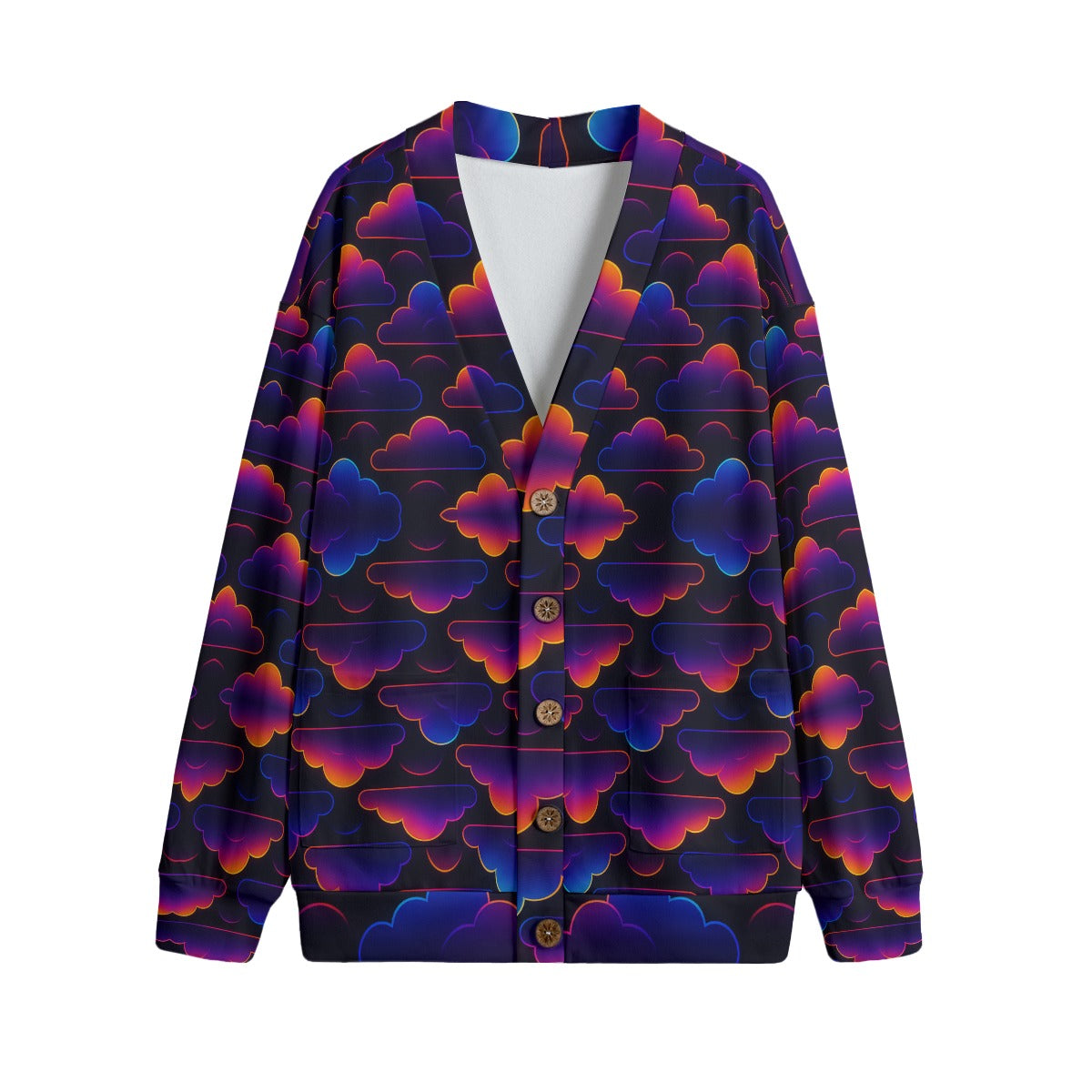 Unisex V-neck Knitted Fleece Cardigan With Button Closure
