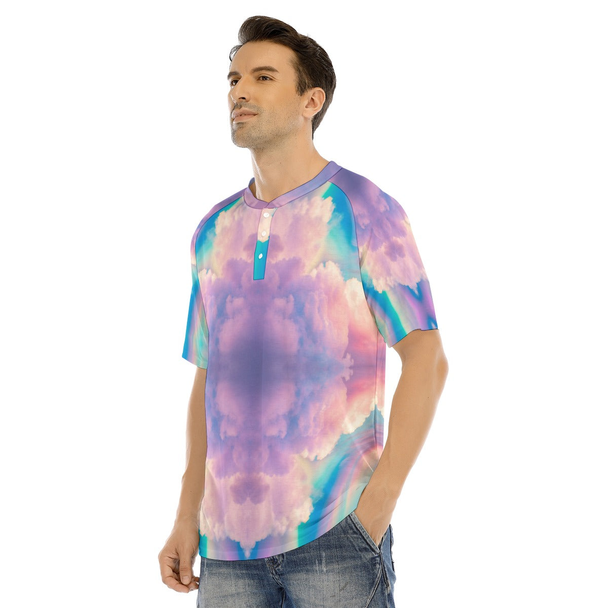 Men's Raglan Sleeve T-shirt With Button Closure