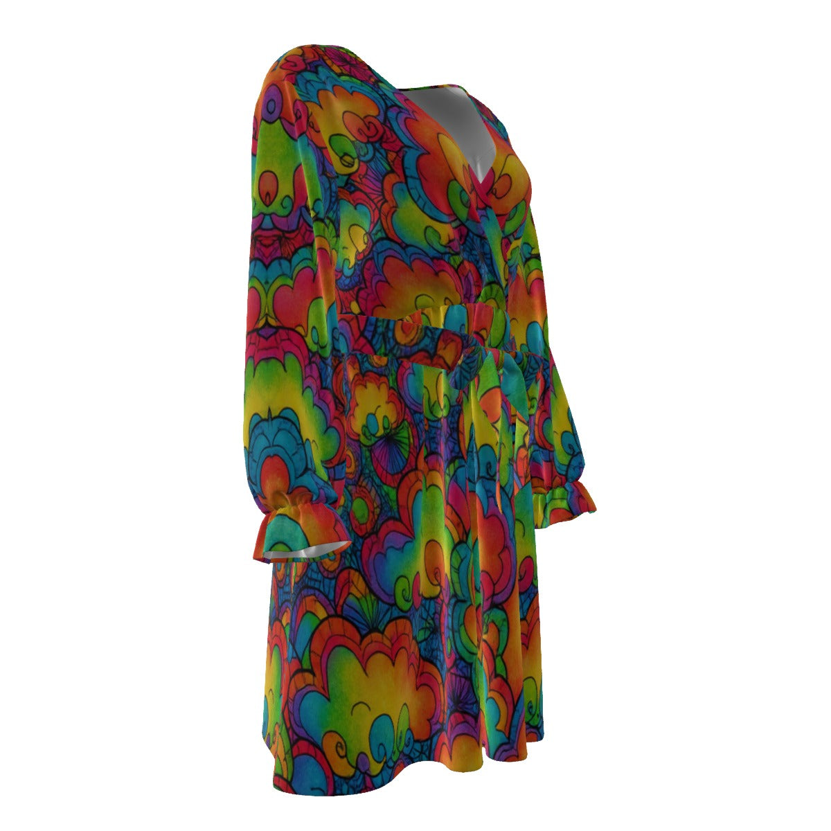 Women's V-neck Dress With Waistband(Plus Size)