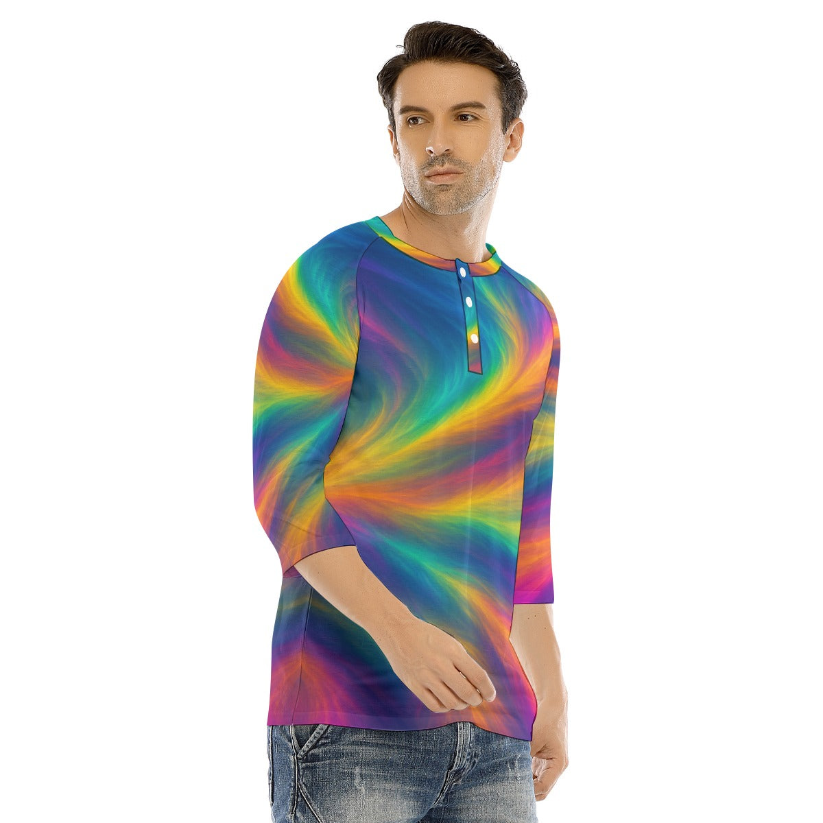 Men's Bracelet Sleeve T-shirt With Button Closure - view 2