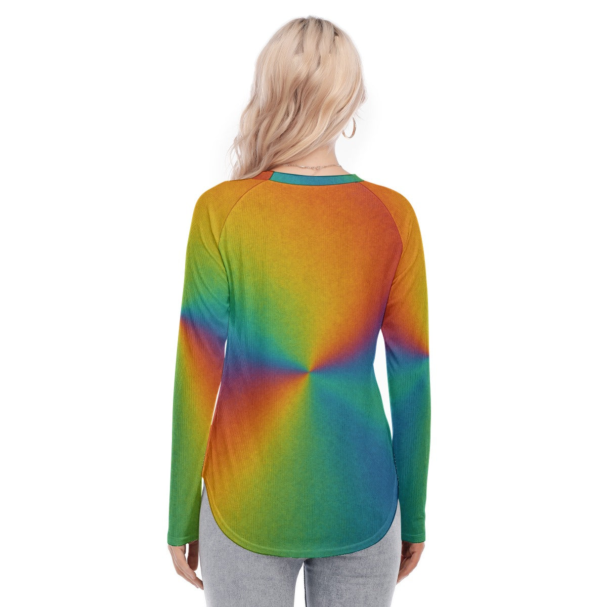 Women's Raglan Sleeves U-Shaped Hem Long Sleeves Blouse