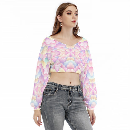 Women's V-neck Long Sleeve Cropped Sweatshirt