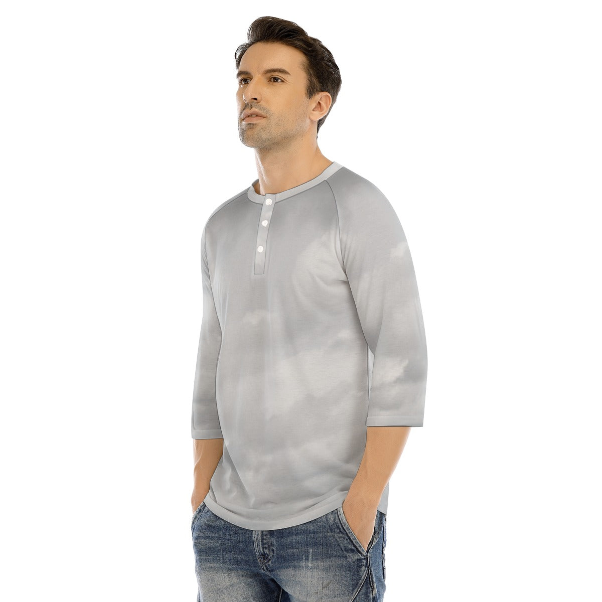 Men's Bracelet Sleeve T-shirt With Button Closure - view 3