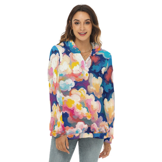 Women's Borg Fleece Hoodie With Half Zip