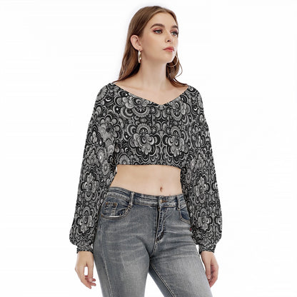 Women's V-neck Long Sleeve Cropped Sweatshirt