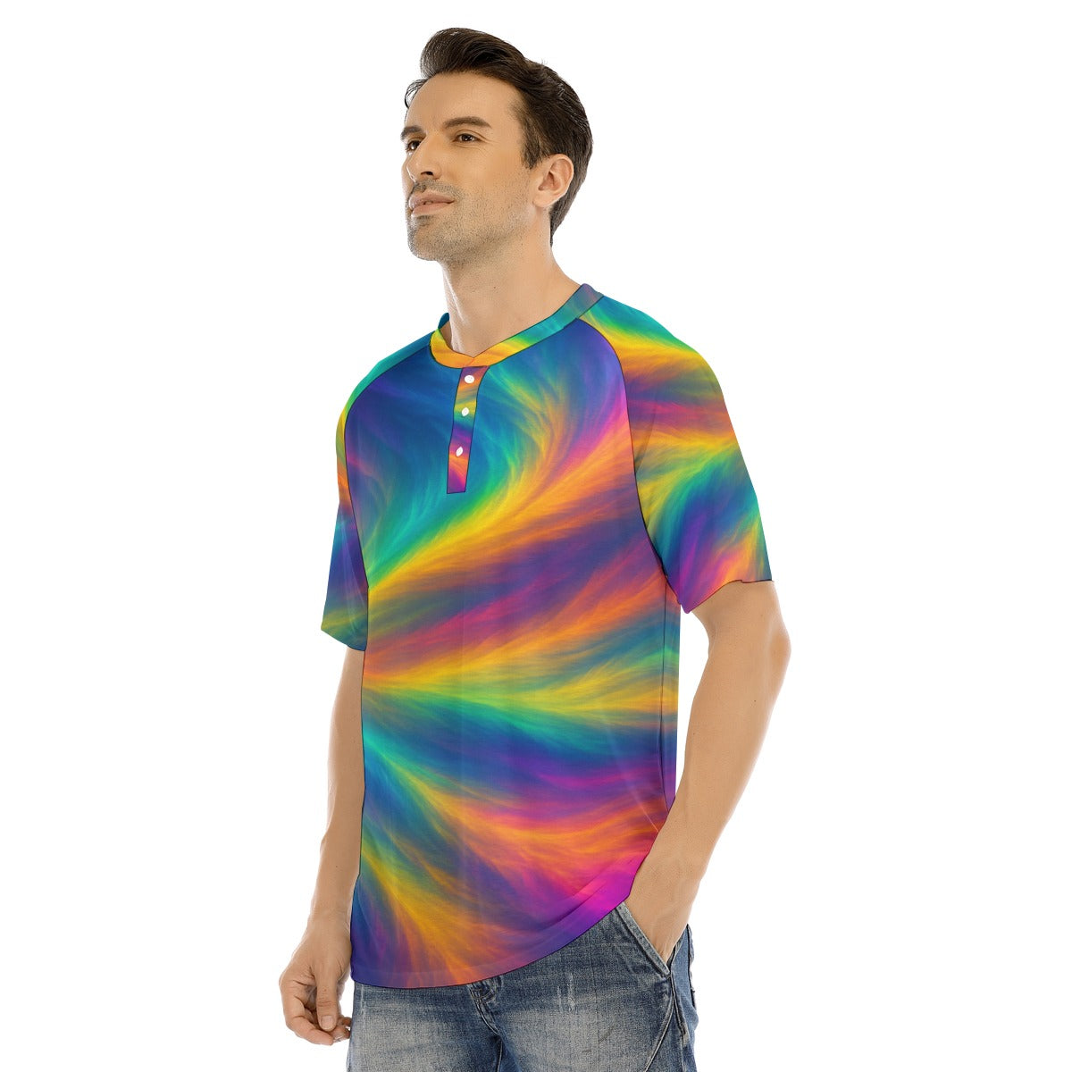 Men's Raglan Sleeve T-shirt With Button Closure