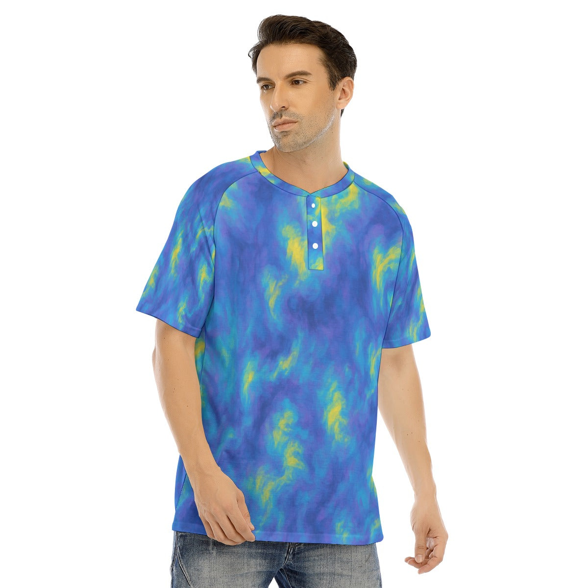 Men's Raglan Sleeve T-shirt With Button Closure