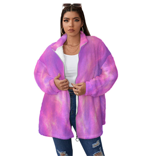 Unisex Borg Fleece Stand-up Collar Coat With Zipper Closure(Plus Size)