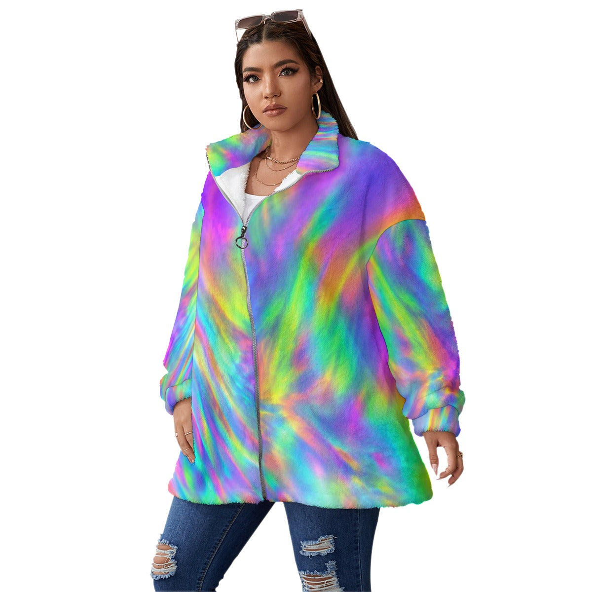 Unisex Borg Fleece Stand-up Collar Coat With Zipper Closure(Plus Size)